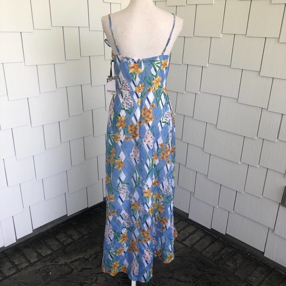 KENSIE Women's Blue/Yellow Floral Print Sleeveless Hi-Low Ruffle Hem Dress - Picture 5 of 6